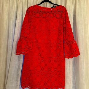 JCREW new bright red cotton eyelet dress with lining.